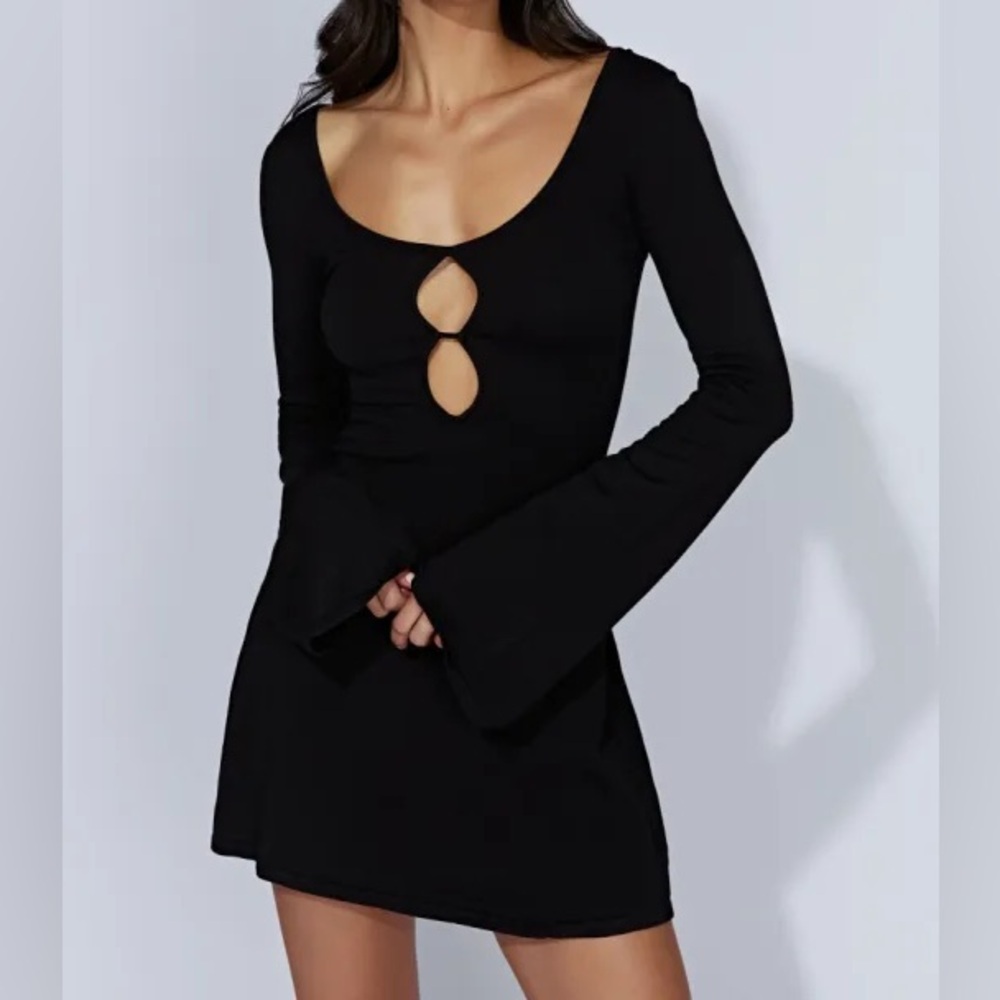 Meshki Birdie Long Sleeve Knit Mini Dress - Black - Size M